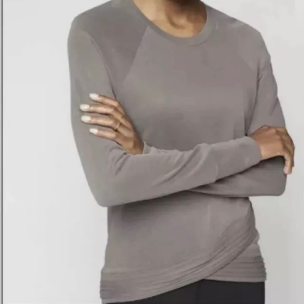 Athleta Serenity Criss Cross Sweatshirt Size Small Gray Pullover Lightweight
